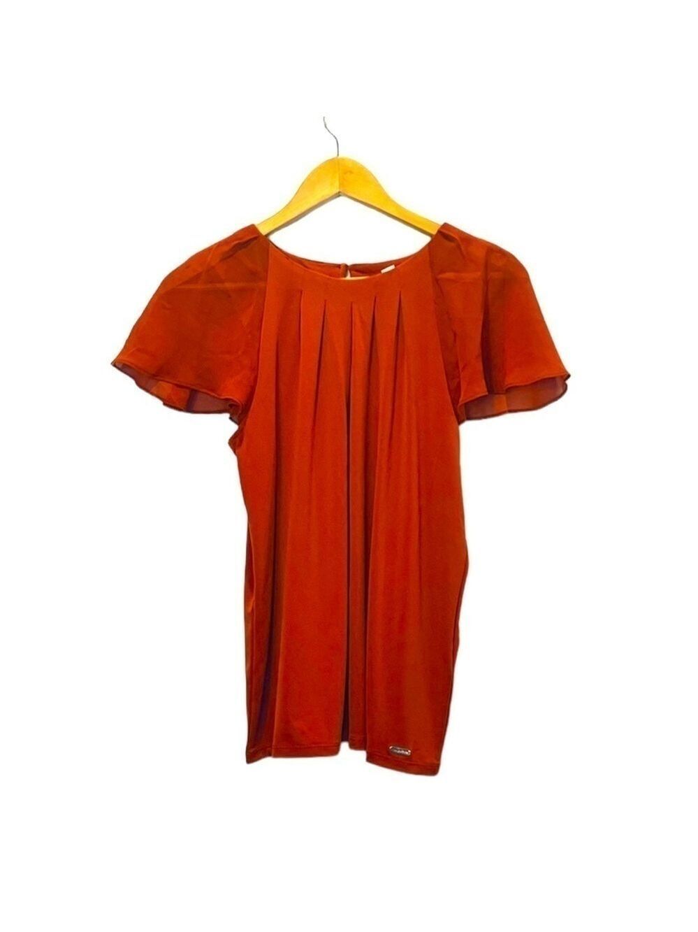 Calvin Klein Pleaded Sheer Flutter Short Sleeve Blouse Top Size M - Picture 4 of 12